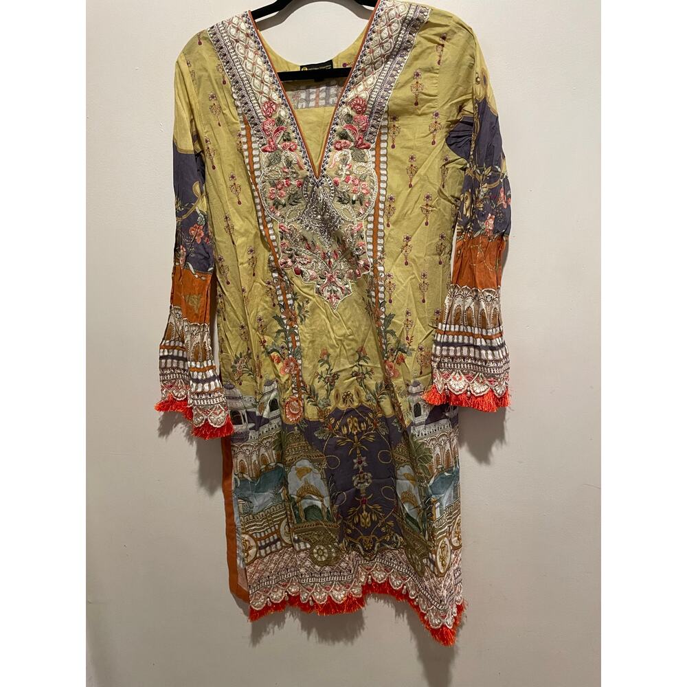 String & Thread Indian style orange and yellow artsy boho tunic size large